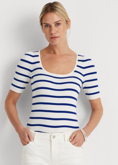 Top Ralph Lauren Striped Puff-Sleeve Mulher 72814-BWKA